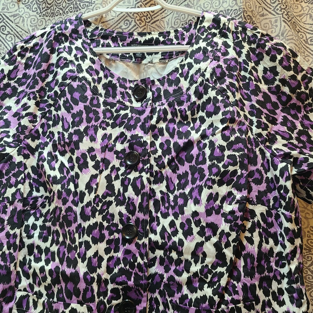 Notations Short Sleeve Jacket Womens 2X Purple Black Leopard Animal Print Y2K - Picture 1 of 10
